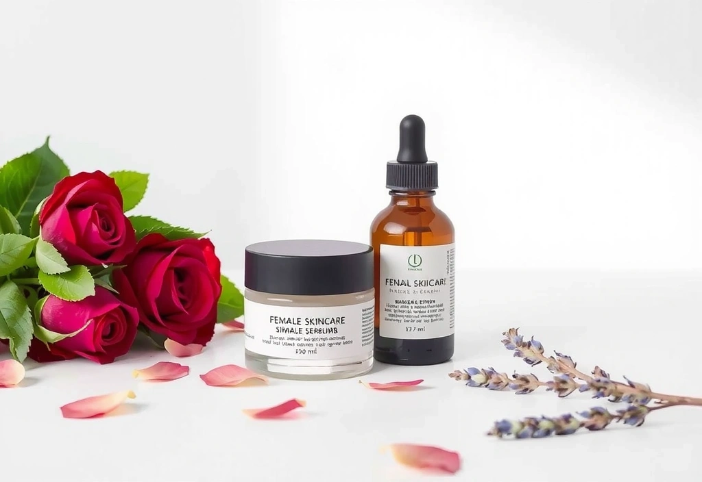 Elegant image of female skincare jars with natural floral elements